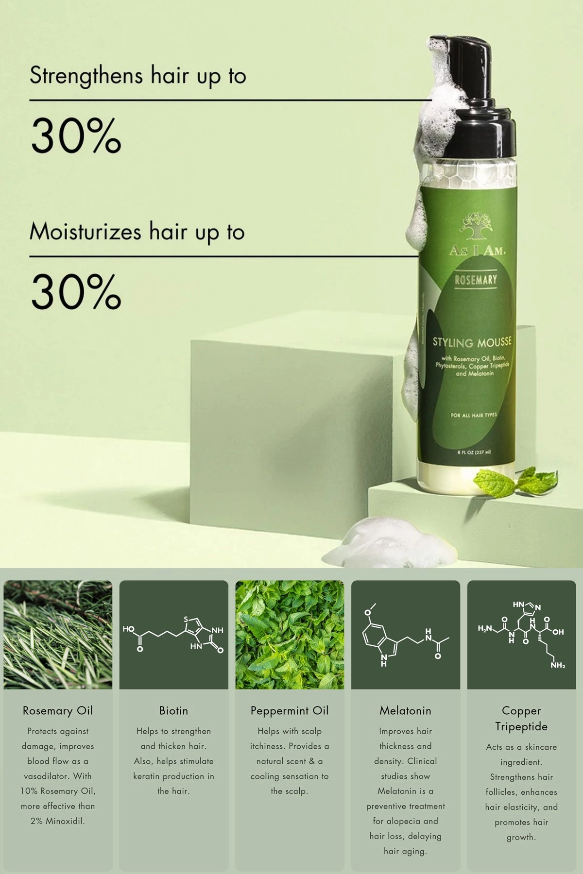 AS I AM ROSEMARY STYLING MOUSSE 8oz
