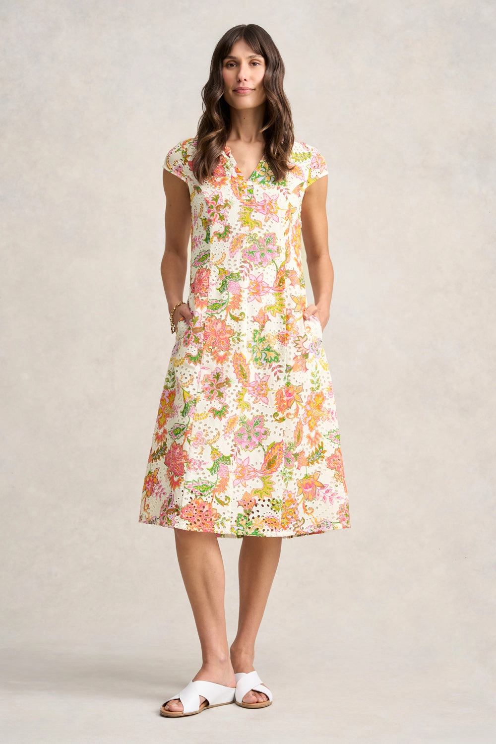 Broderie Printed Dress - Floral White Print