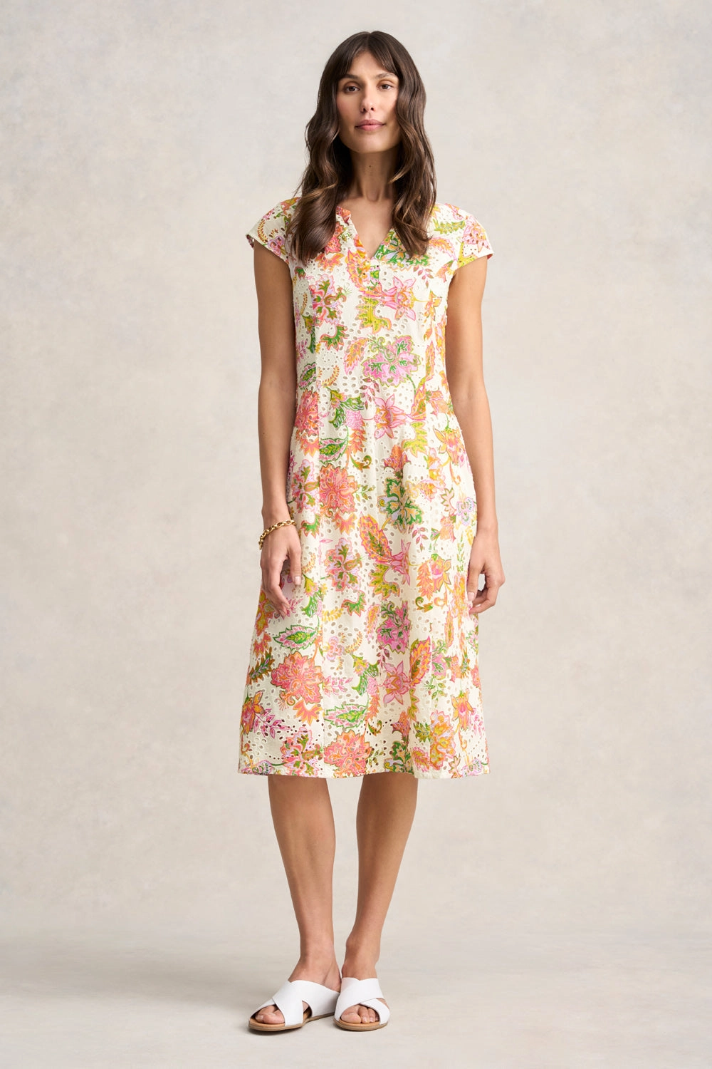 Broderie Printed Dress - Floral White Print