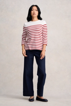 Button Detail Top - Red & Cream Stripe