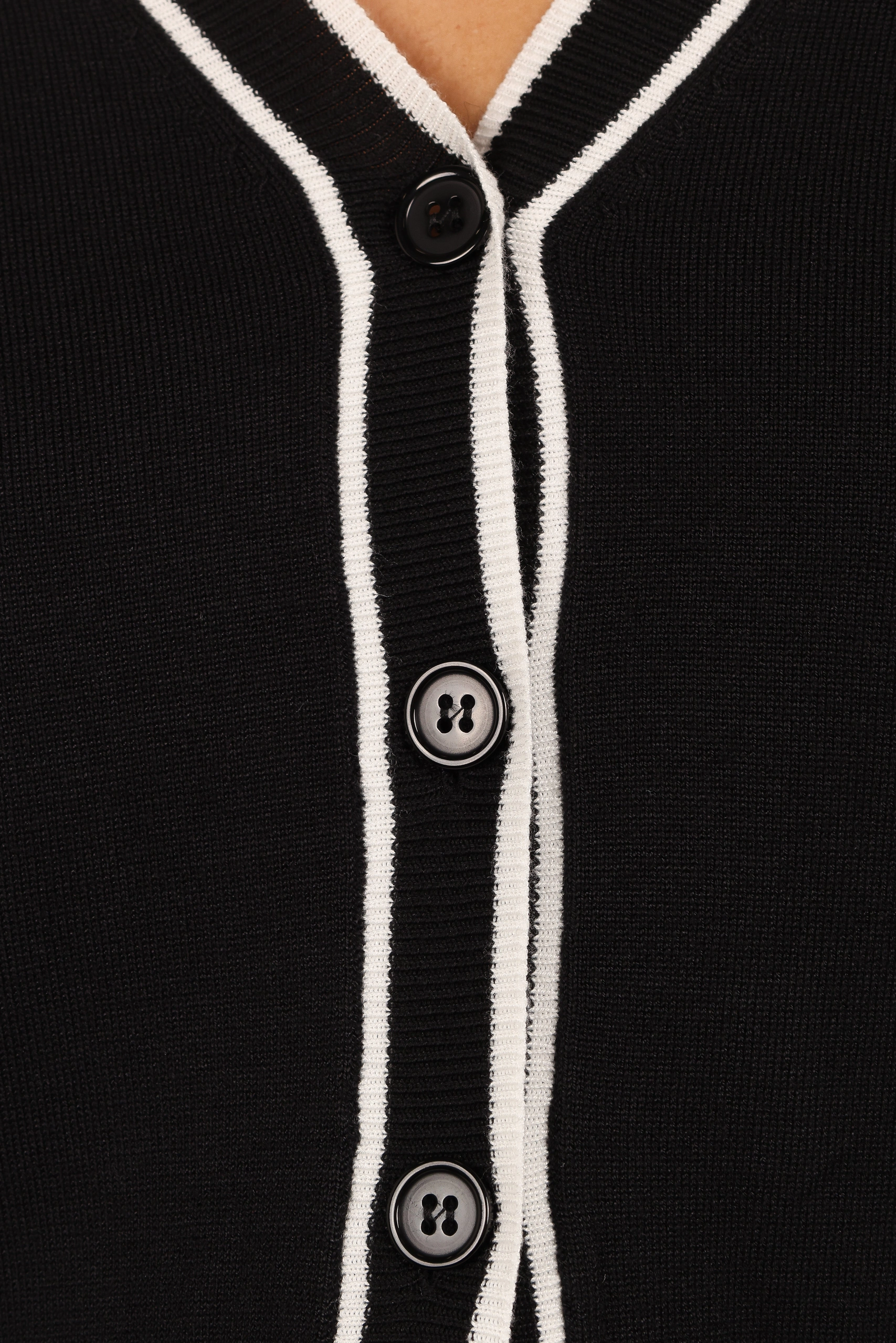 Felix Double Contrast Button Front Cardigan - Black