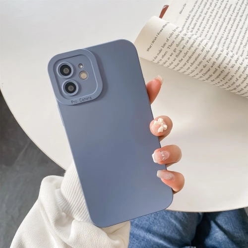 For iPhone 12 Straight-Edge Solid Color Liquid Silicone Shockproof Full Coverage Protective Case