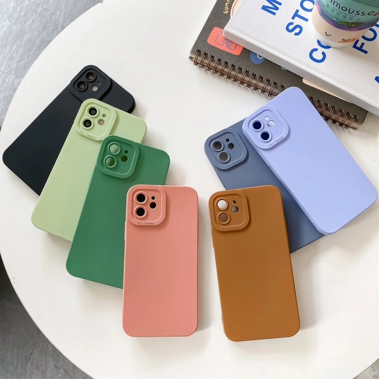For iPhone 12 Straight-Edge Solid Color Liquid Silicone Shockproof Full Coverage Protective Case
