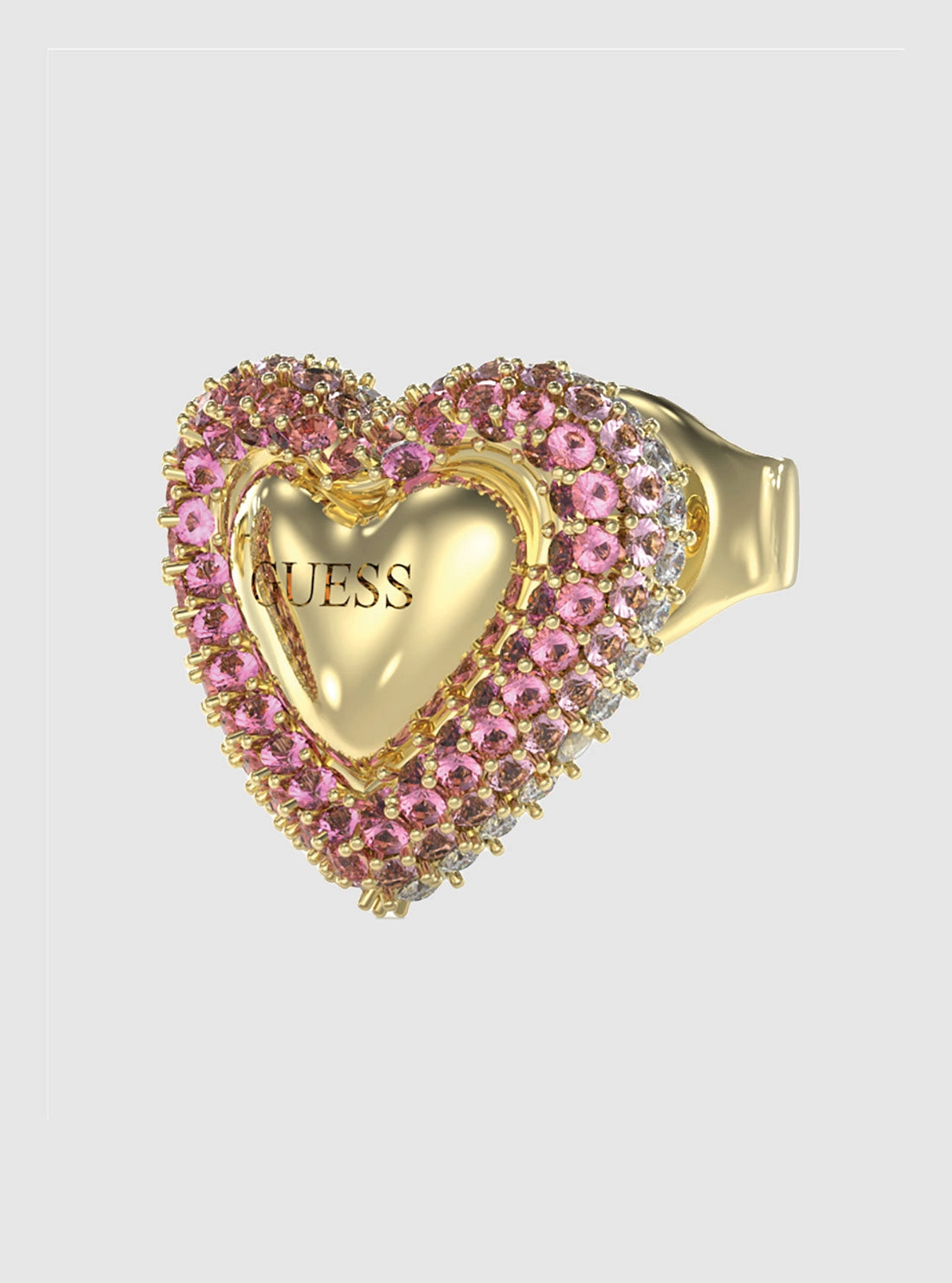 Gold Pink Heart Stud Earrings