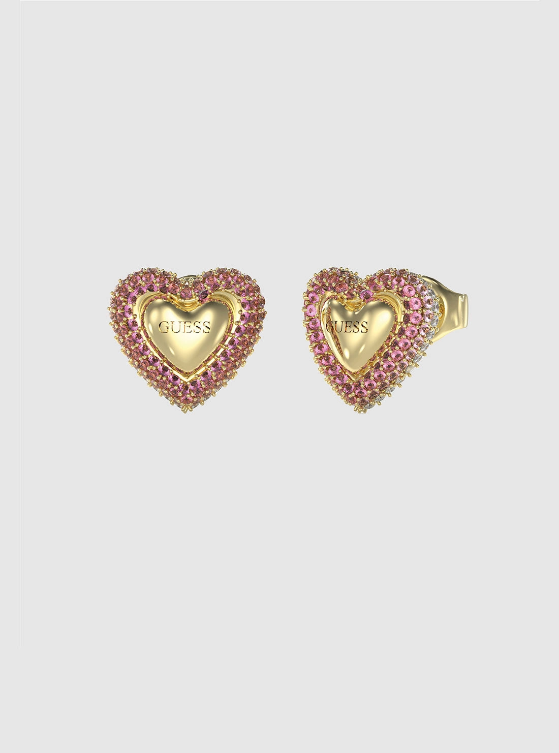 Gold Pink Heart Stud Earrings