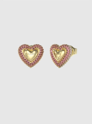 Gold Pink Heart Stud Earrings