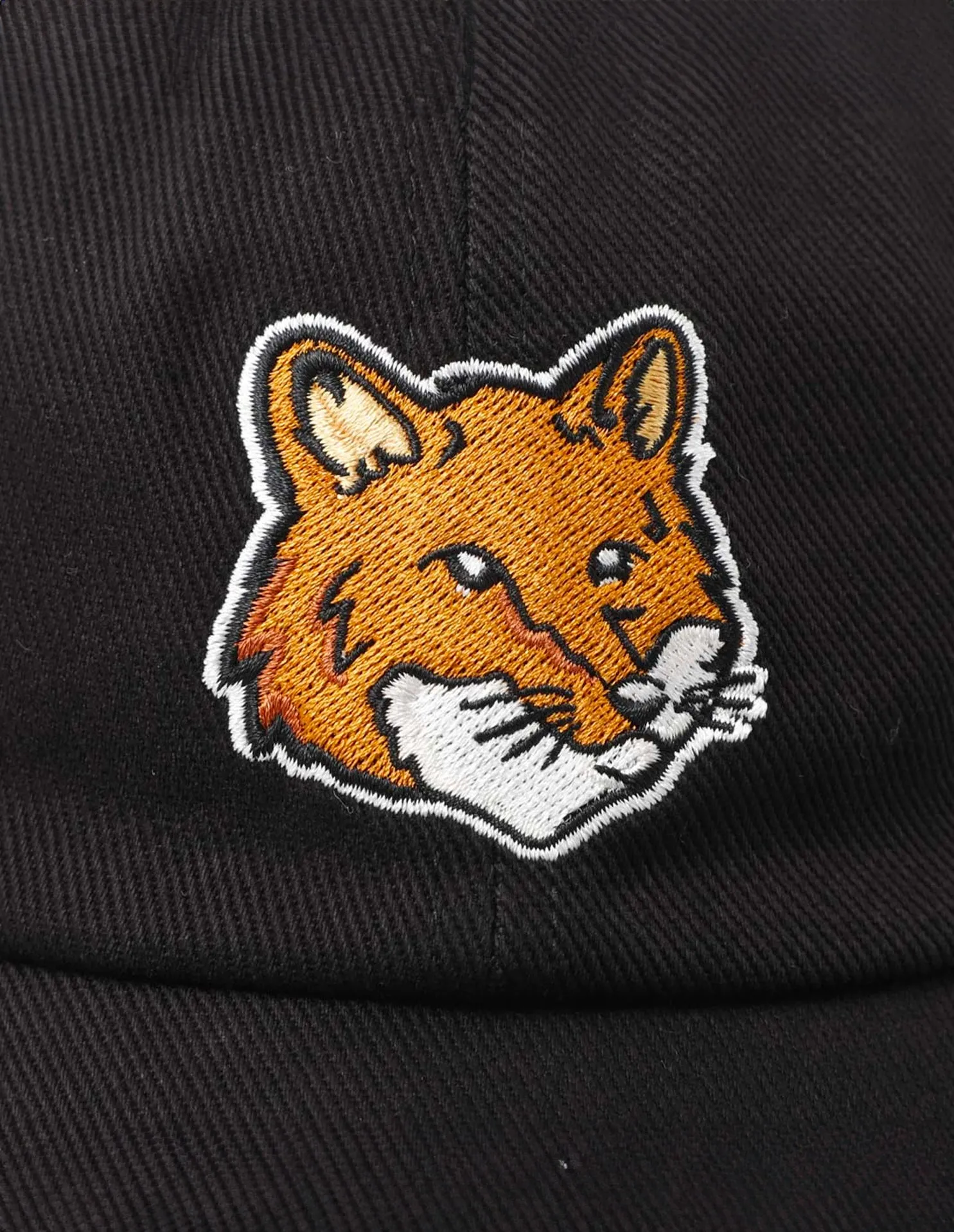 Large Fox Head Embroidery 6p Cap Black