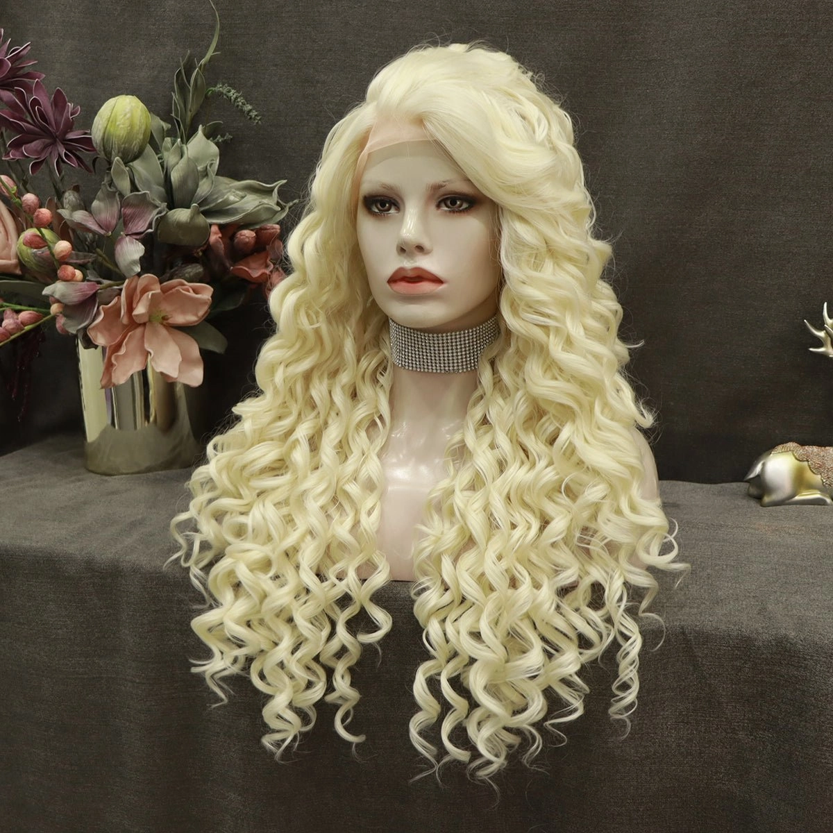 Platinum Blonde Kinky Curly Lace Front Synthetic Wigs AM181001613