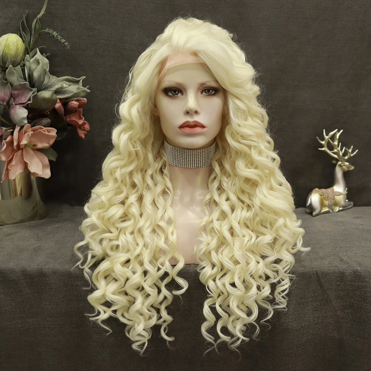 Platinum Blonde Kinky Curly Lace Front Synthetic Wigs AM181001613