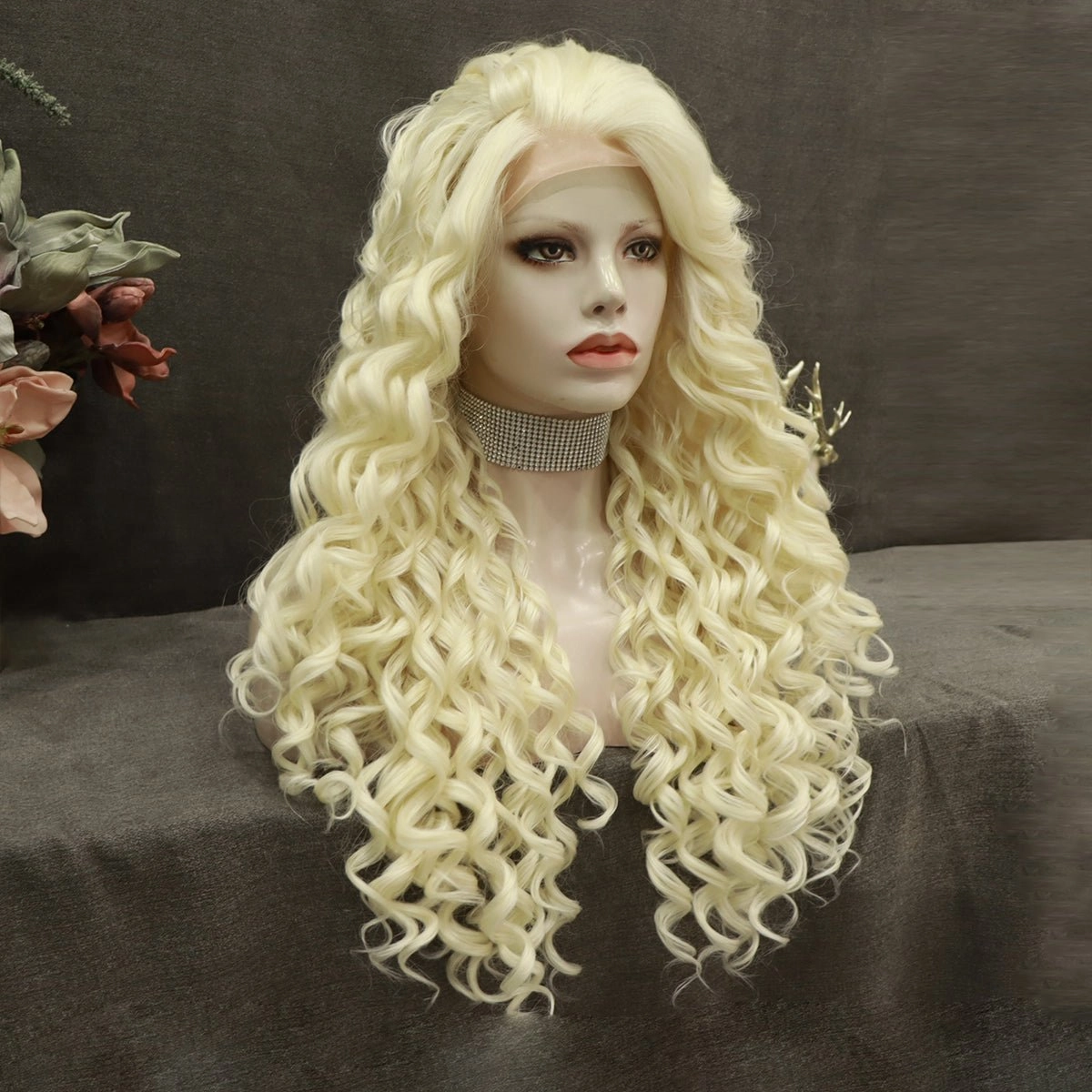 Platinum Blonde Kinky Curly Lace Front Synthetic Wigs AM181001613
