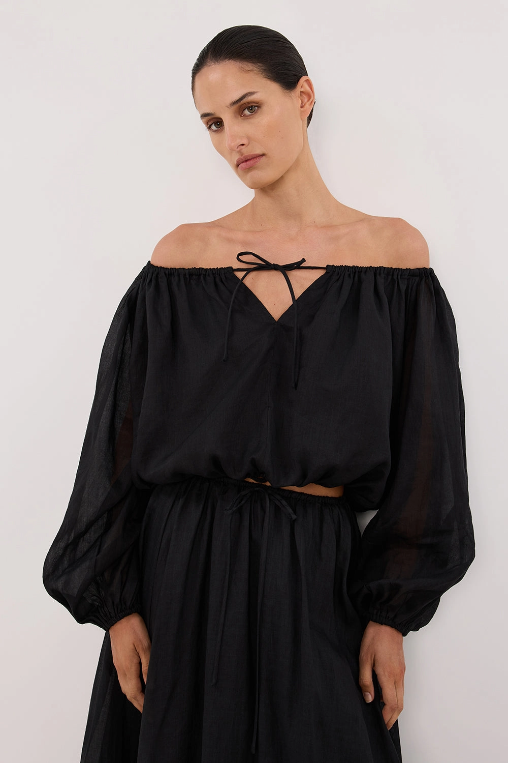 SELENE BLACK RAMIE LONGSLEEVE TOP