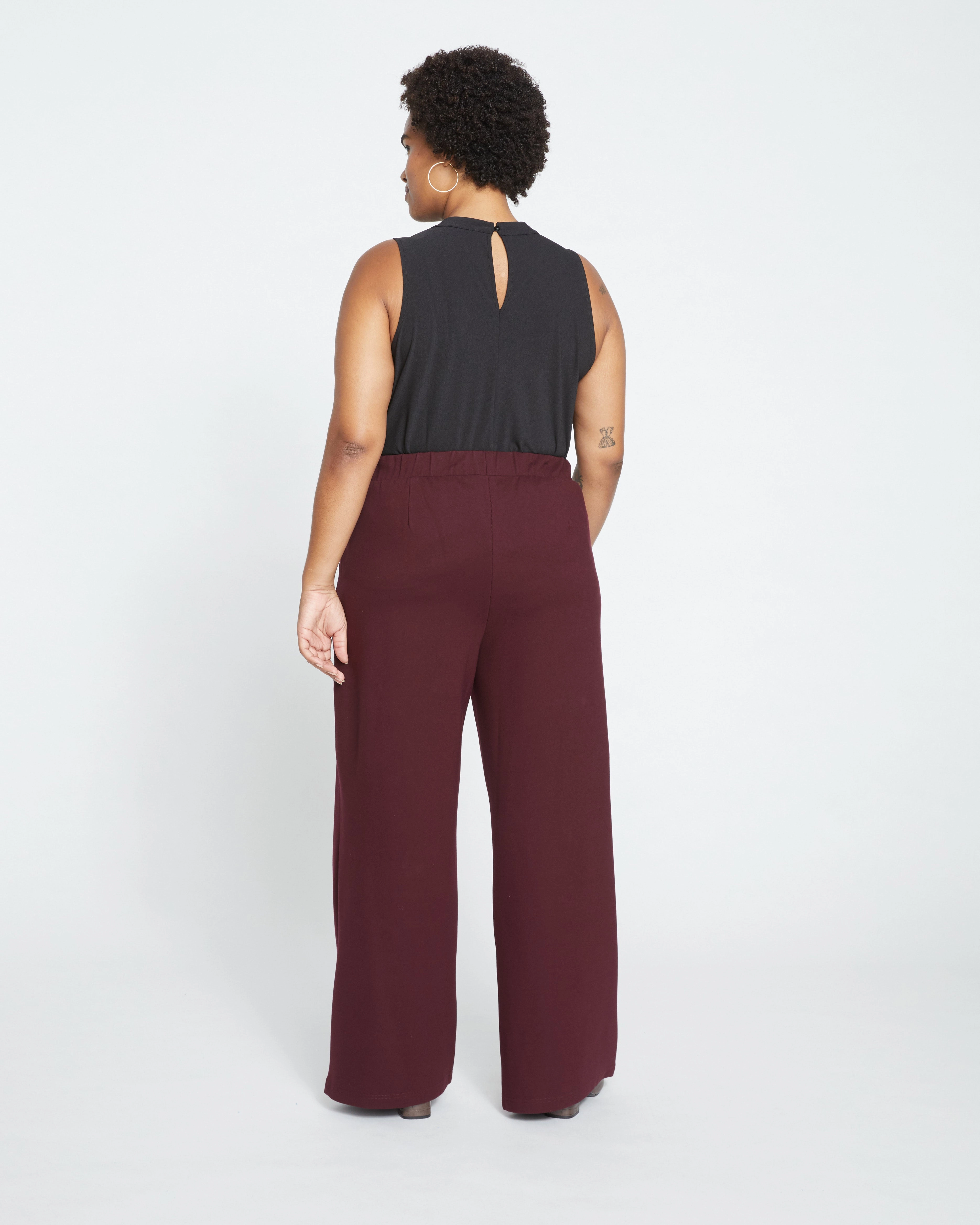 Stephanie Wide Leg Ponte Pants - Black Cherry