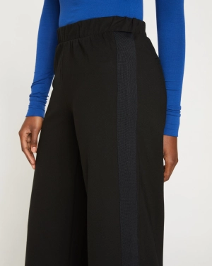 Stephanie Wide Leg Stripe Ponte Pants 27 Inch - Black with Black Stripe
