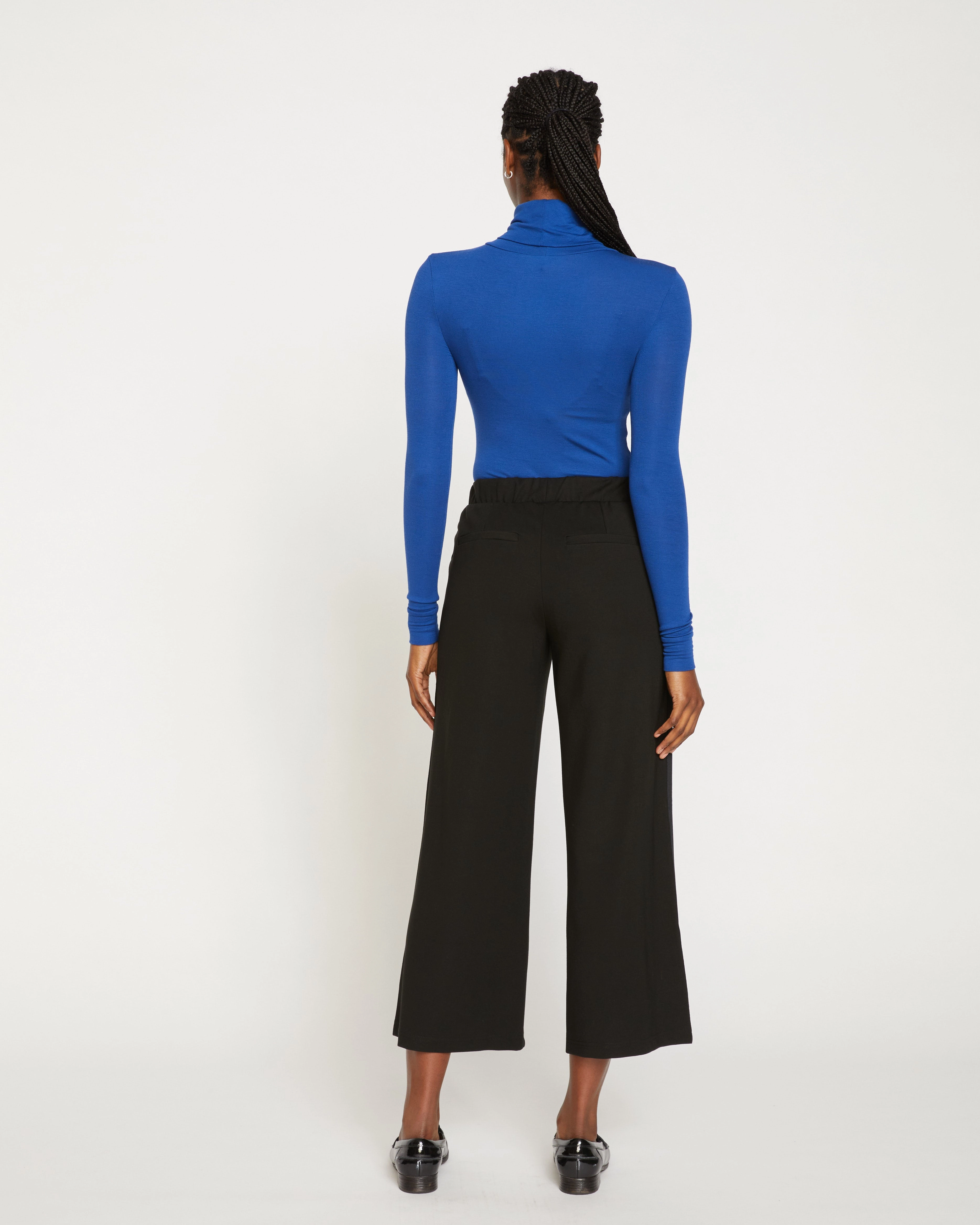 Stephanie Wide Leg Stripe Ponte Pants 27 Inch - Black with Black Stripe