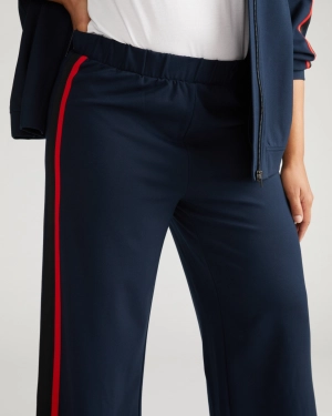 Stephanie Wide Leg Stripe Ponte Pants 30 Inch - Navy with Shoreline Sunset/Black Stripe
