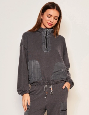 Sundry Mixed Media Half Zip Popover & Sundry Jogger Stripe Set in Washed Black