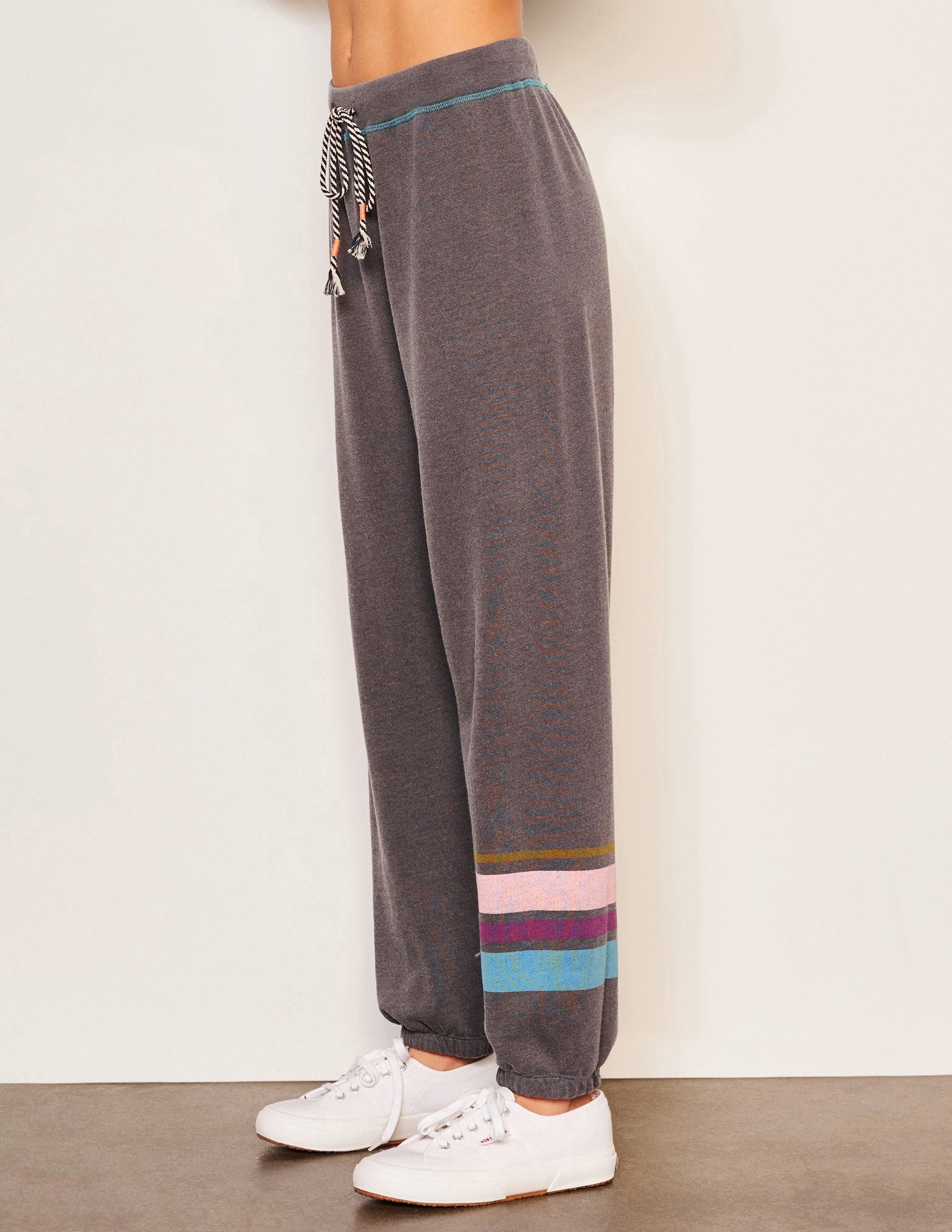 Sundry Mixed Media Half Zip Popover & Sundry Jogger Stripe Set in Washed Black