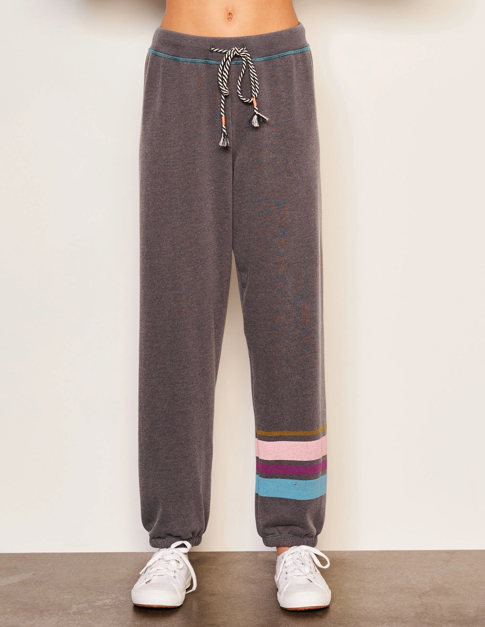 Sundry Mixed Media Half Zip Popover & Sundry Jogger Stripe Set in Washed Black