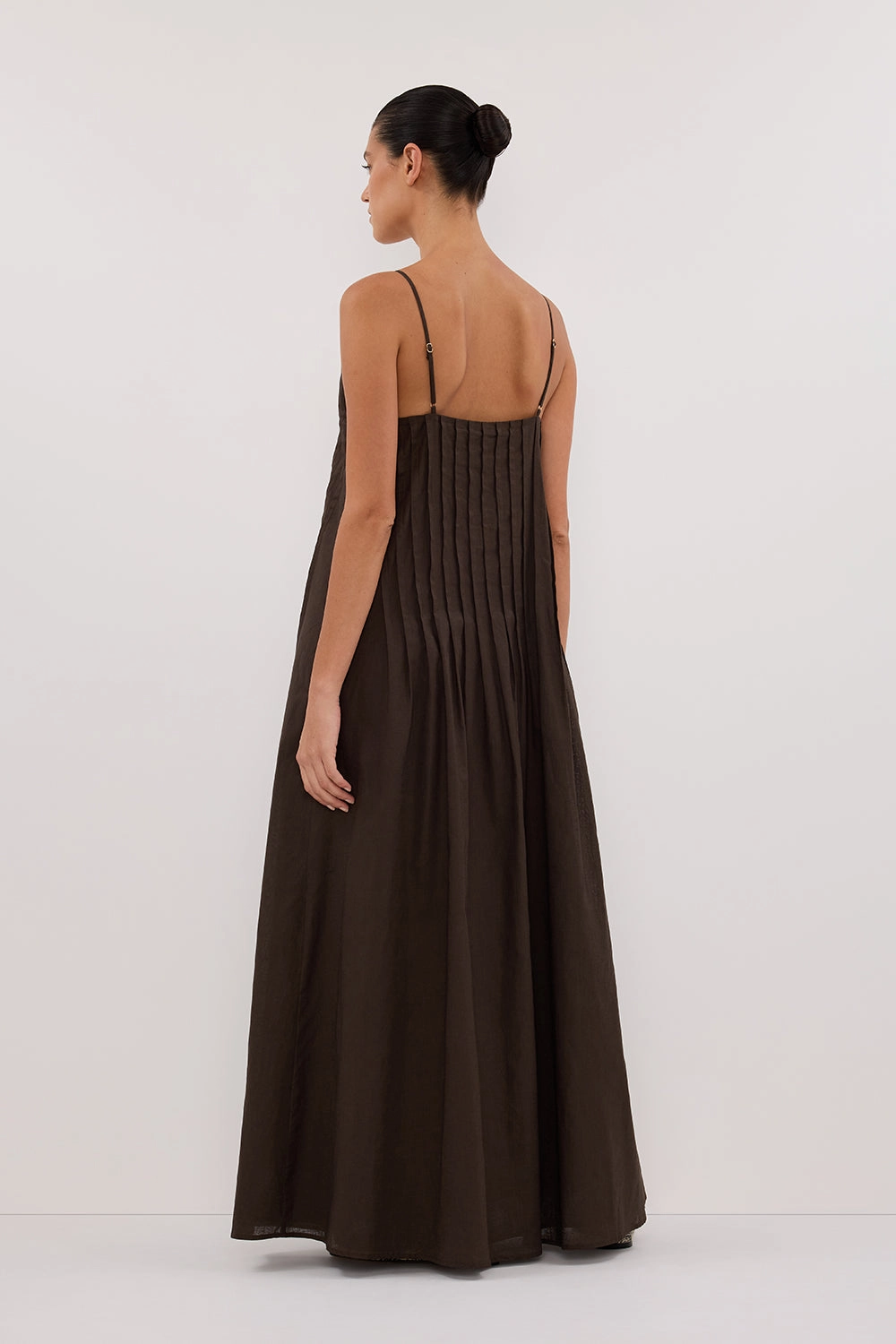 TAHLIA BITTER CHOC LINEN BLEND MIDI DRESS