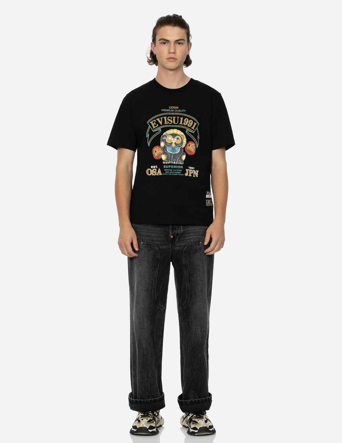 Tanuki and Daruma Print Regular Fit T-Shirt