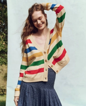THE GREAT - Multi Range Stripe Varsity Cardigan