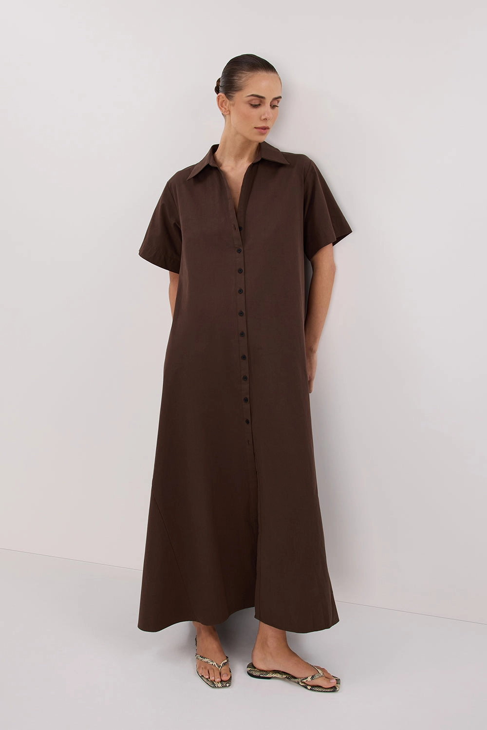 VIOLET BITTER CHOC SHIRT MIDI DRESS