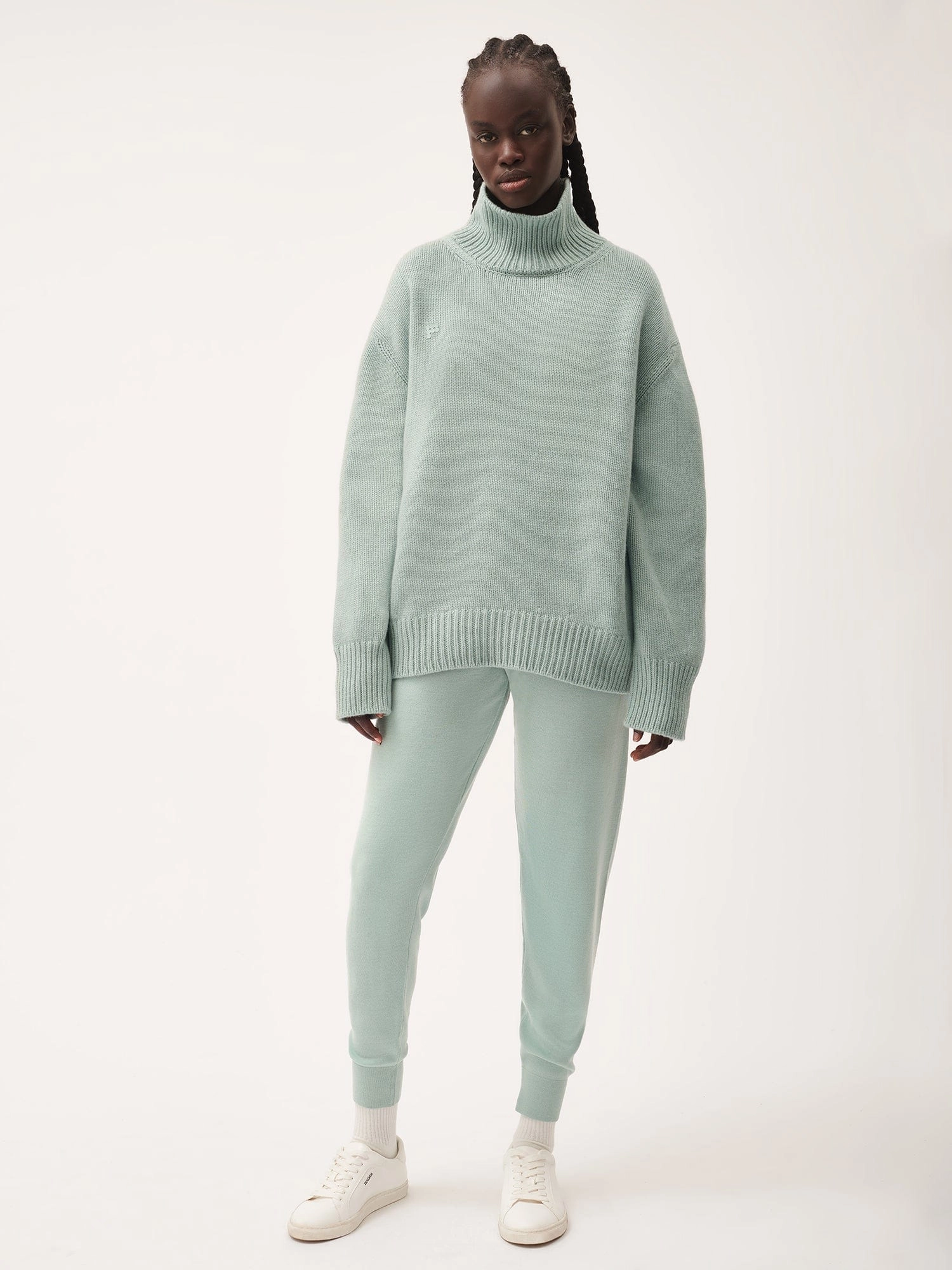 Womens Regenerative Merino Wool Track Pants—eucalyptus blue