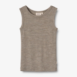 Wool Silk Singlet Iggy - khaki melange