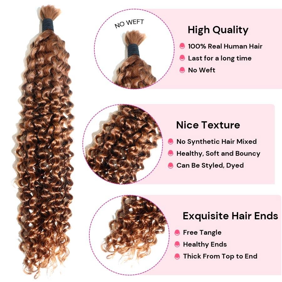 WOWANGEL 99J/Brown/613 Blonde Color Bulk Human Hair for Braiding Curly 100g