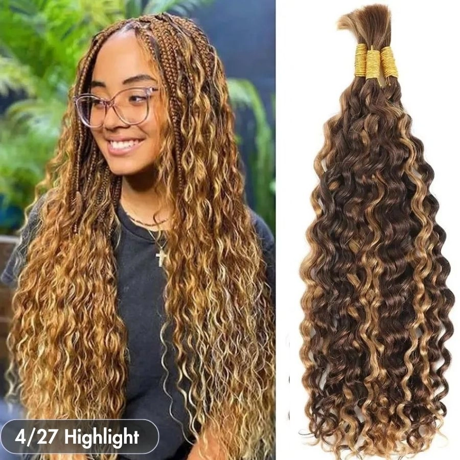 WOWANGEL 99J/Brown/613 Blonde Color Bulk Human Hair for Braiding Curly 100g