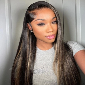 WOWANGEL Blonde Highlight 13x4 HD Lace Full Frontal Wig Straight Premium Raw Hair