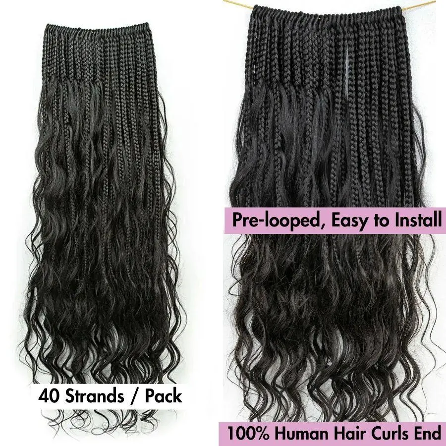 WOWANGEL Boho Crochet Box Braids with Human Hair Curls Loose Wave Pre-Looped Crochet Hair