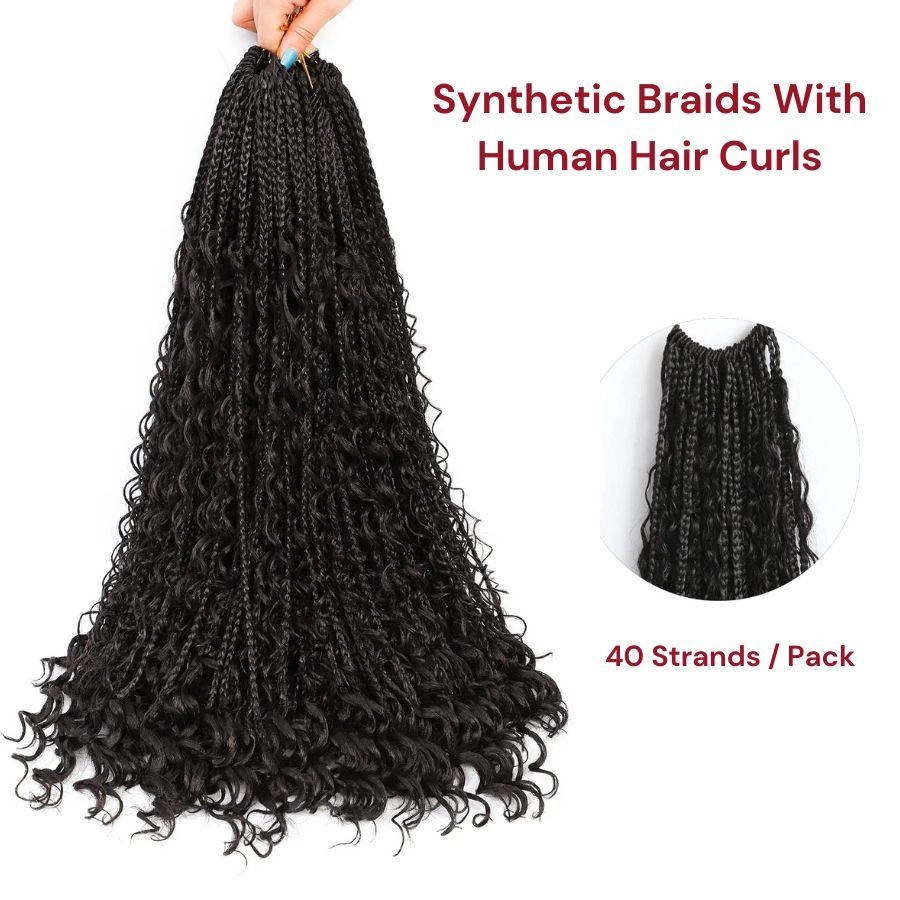 WOWANGEL Boho Crochet Box Braids with Human Hair Curls Pre-Looped Crochet Hair