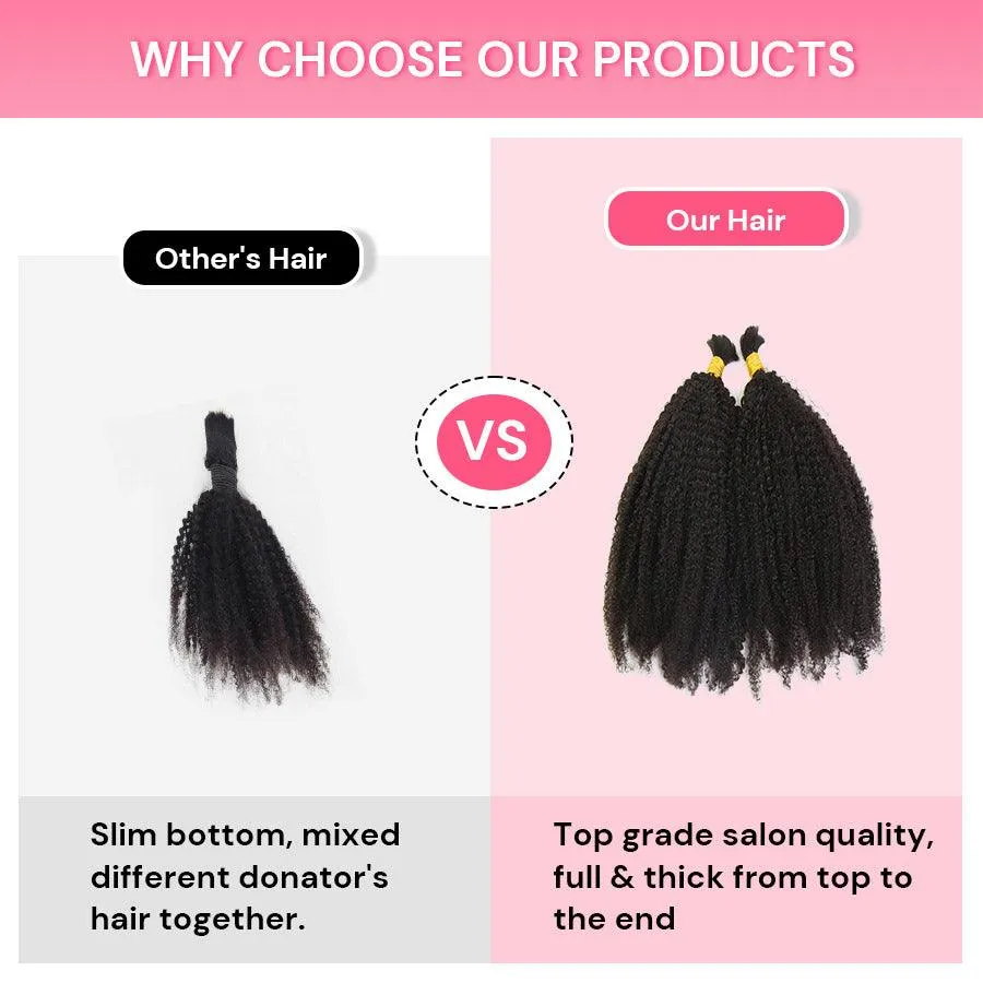 WOWANGEL Bulk Human Hair for Braiding Afro Kinky Curly 100g