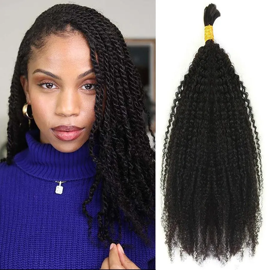 WOWANGEL Bulk Human Hair for Braiding Afro Kinky Curly 100g