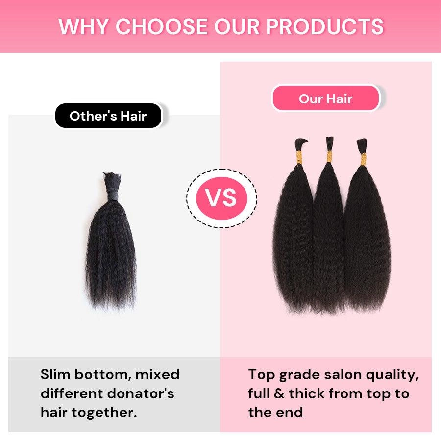 WOWANGEL Bulk Human Hair for Braiding Kinky Straight 100g