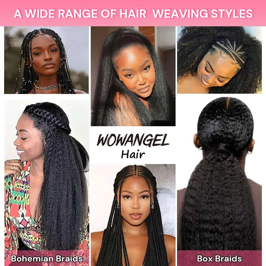WOWANGEL Bulk Human Hair for Braiding Kinky Straight 100g