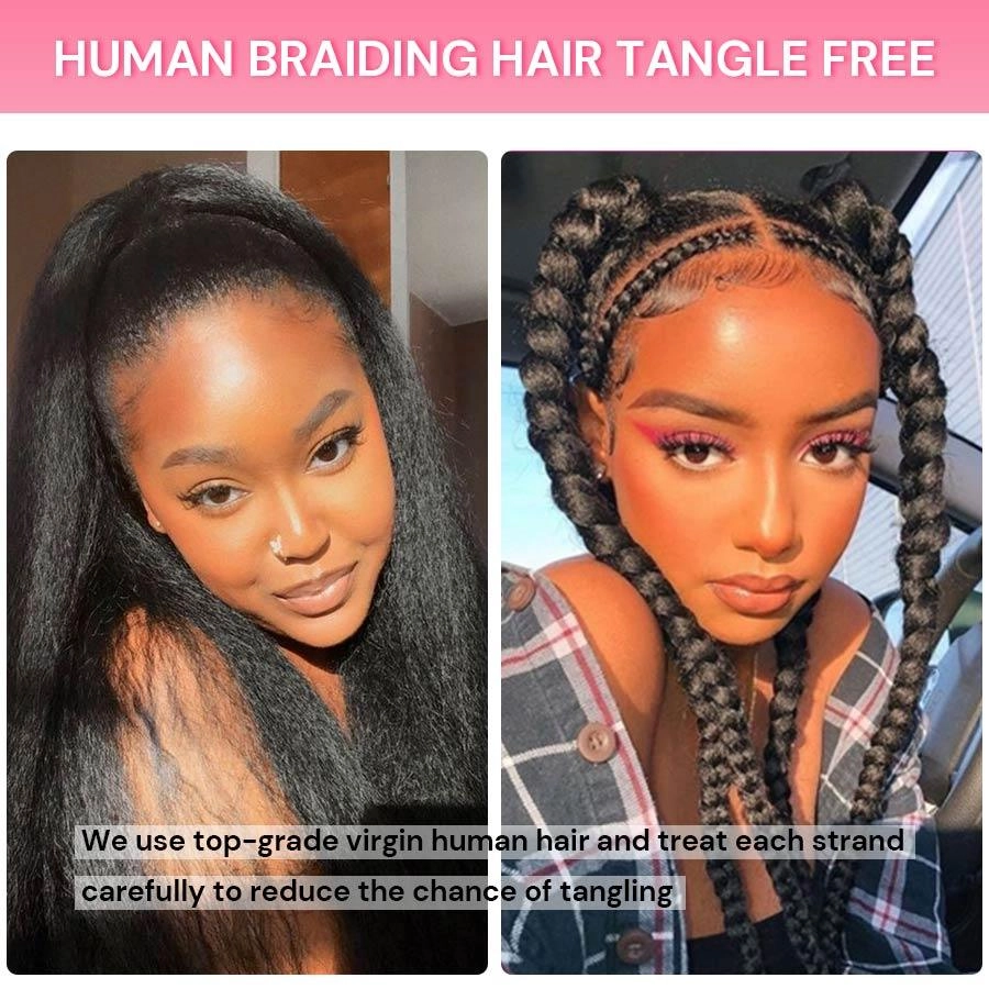 WOWANGEL Bulk Human Hair for Braiding Kinky Straight 100g