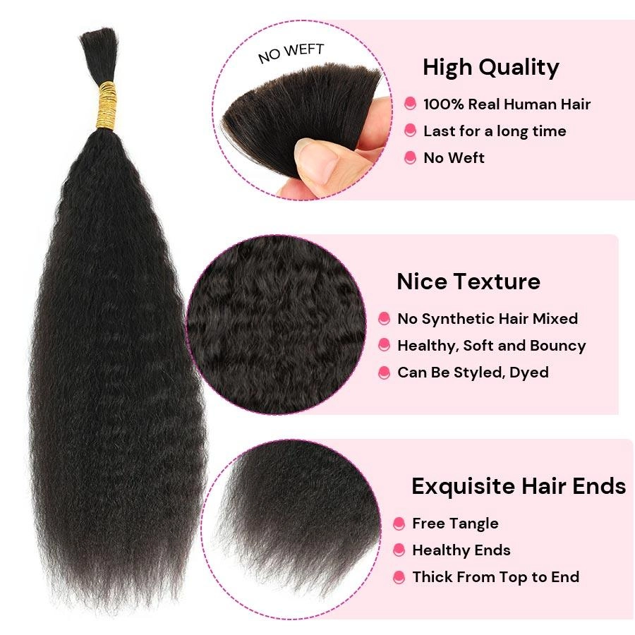 WOWANGEL Bulk Human Hair for Braiding Kinky Straight 100g