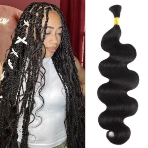 WOWANGEL Bulk Human Hair for Braiding Nature Black Body Wave 100g