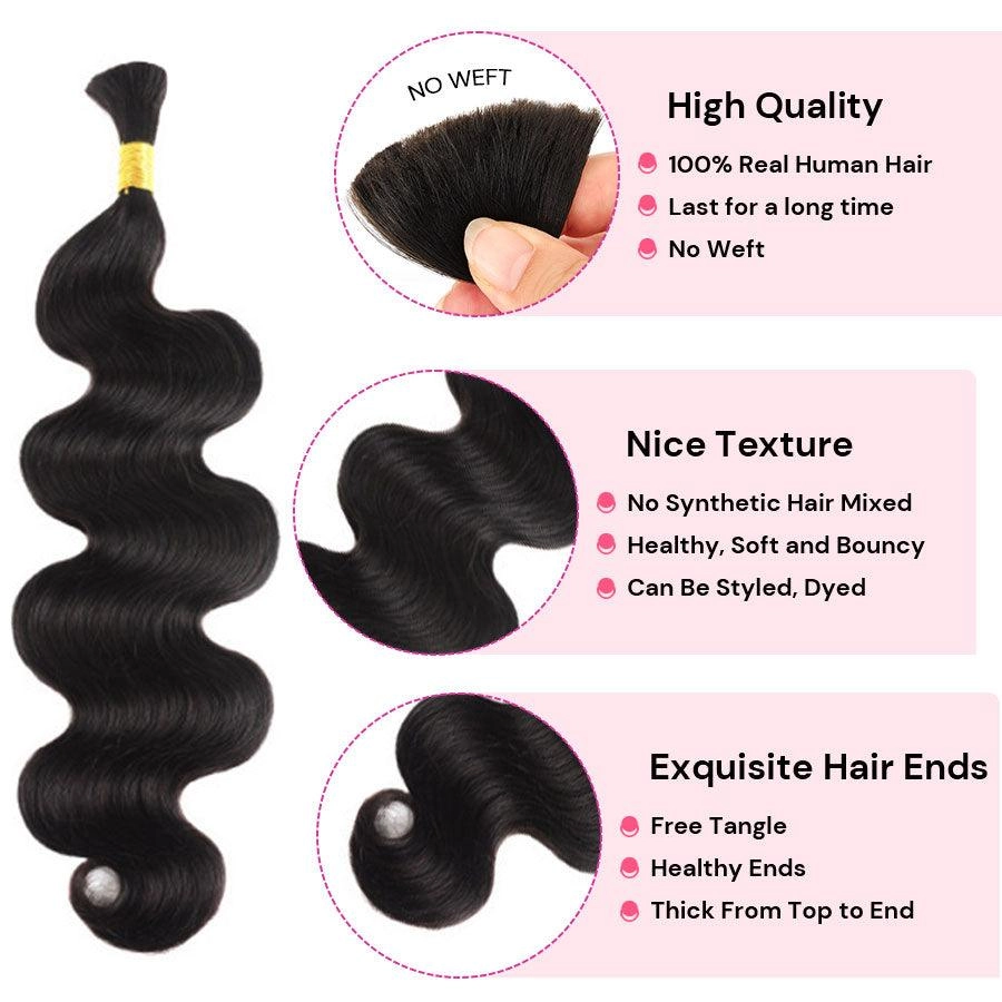 WOWANGEL Bulk Human Hair for Braiding Nature Black Body Wave 100g