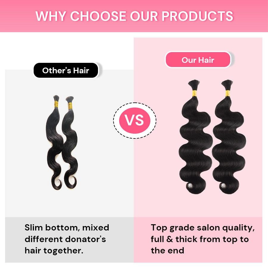 WOWANGEL Bulk Human Hair for Braiding Nature Black Body Wave 100g