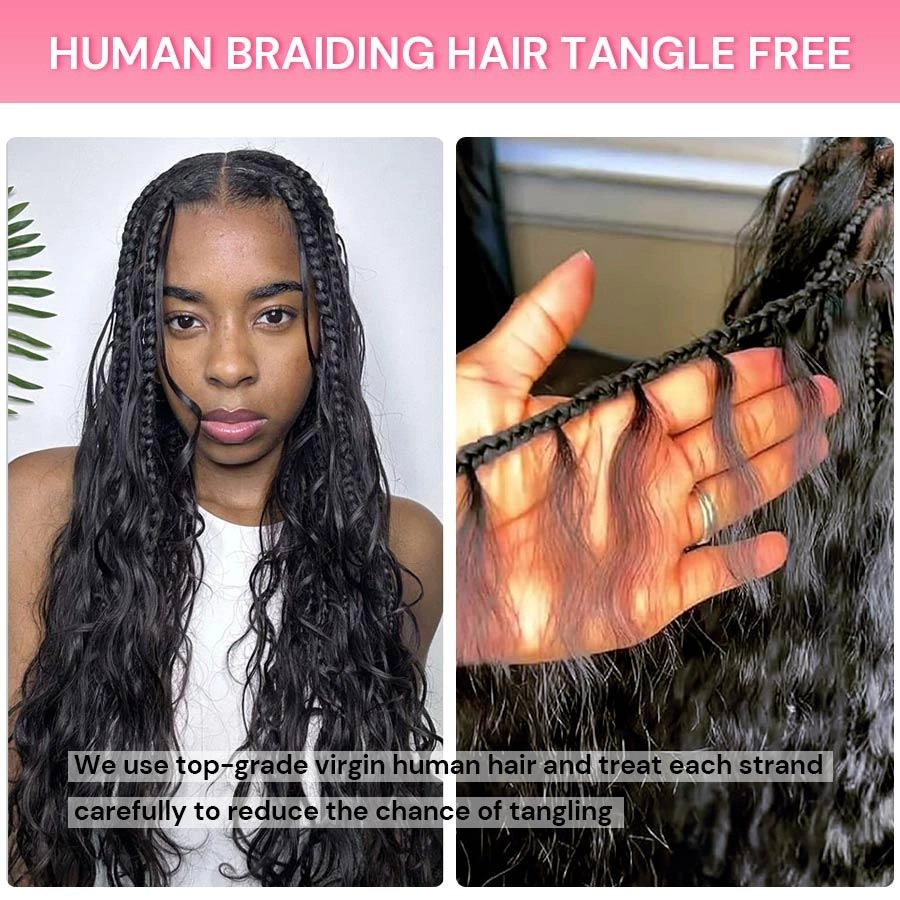WOWANGEL Bulk Human Hair for Braiding Nature Black Body Wave 100g