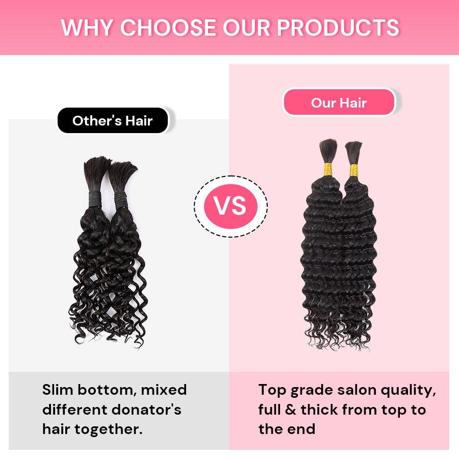 WOWANGEL Bulk Human Hair for Braiding Nature Black Deep Wave 100g