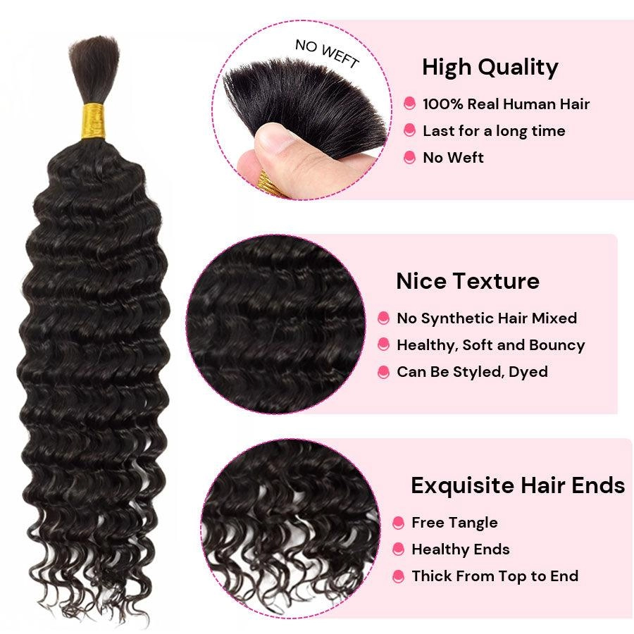 WOWANGEL Bulk Human Hair for Braiding Nature Black Deep Wave 100g