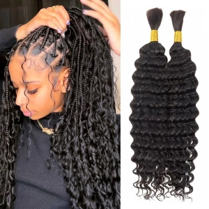 WOWANGEL Bulk Human Hair for Braiding Nature Black Deep Wave 100g