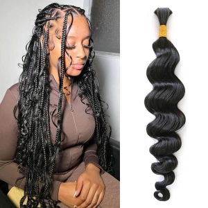 WOWANGEL Bulk Human Hair for Braiding Nature Black Loose Wave 100g