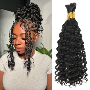 WOWANGEL Bulk Human Hair for Braiding Nature Black Water Wave 100g
