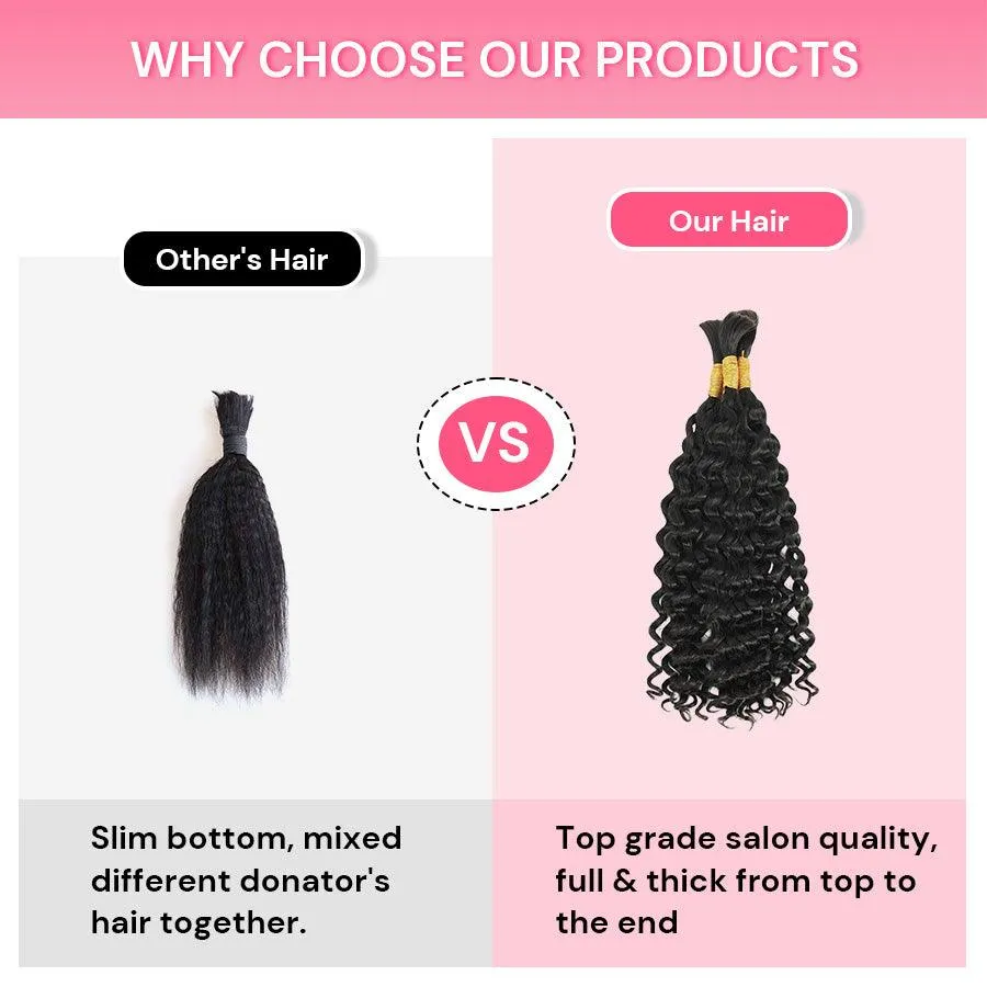 WOWANGEL Bulk Human Hair for Braiding Nature Black Water Wave 100g