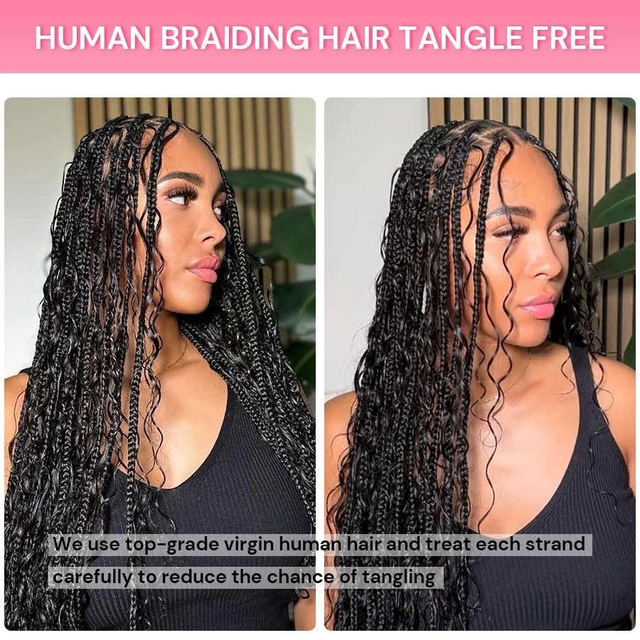WOWANGEL Bulk Human Hair for Braiding Nature Black Water Wave 100g